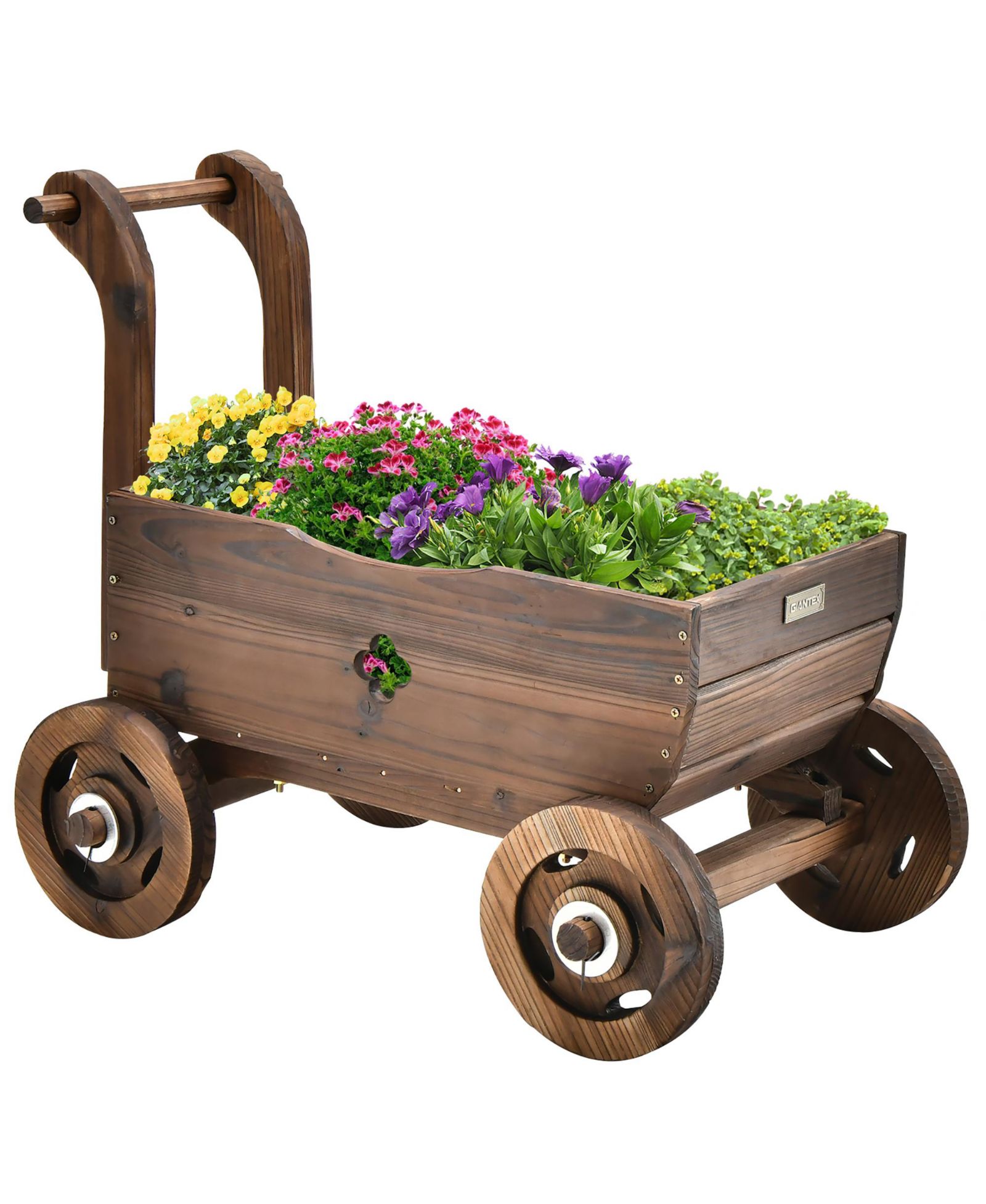 Decorative Wagon Cart Plant Flower Pot Stand Wooden Raised Garden