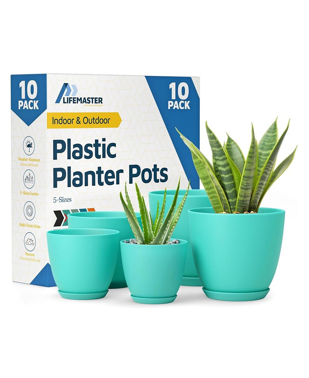 Горшки для растений Lifemaster Planter Pots с Drainage Holes, Lightweight Durable Plastic