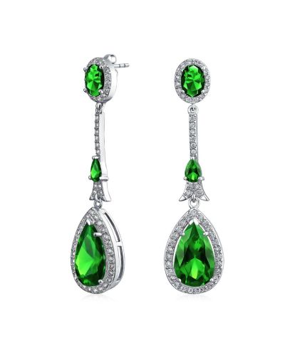 Серьги Bling Jewelry Art Deco Style Dangle Halo Blue Sapphire CZ Cubic Zirconia Teardrop Statement Chandelier