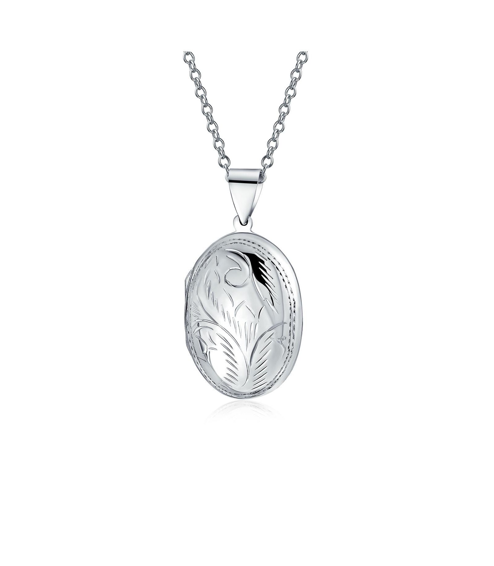 Bling Jewelry Silver Oval Photo Locket Necklace