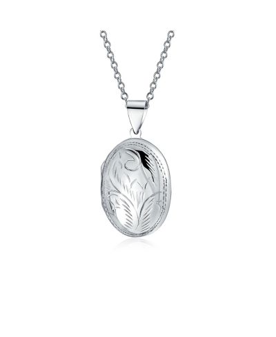 Bling Jewelry Винтажный кулон-медальон с цветочным дизайном, овальный, из серебра .925