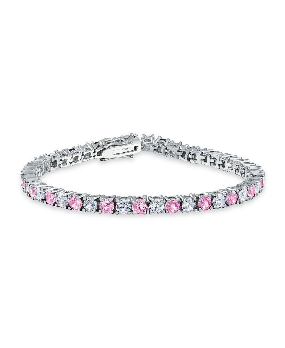 Bling Jewelry браслет-теннис с чередующимися цветами кубического циркония CZ 12CT, 7,5 дюйма, посеребренный