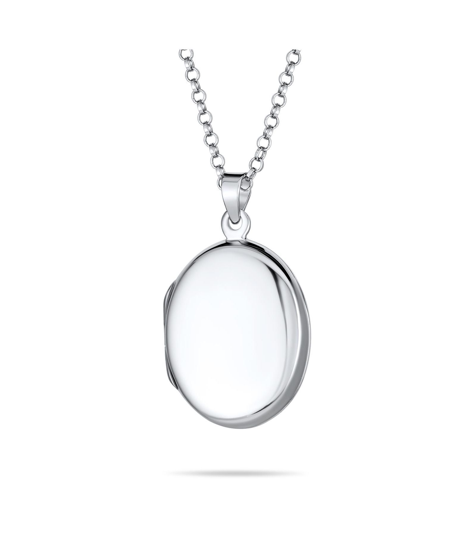 Bling Jewelry Simple Plain Oval Keepsake Photo Lockets Necklace Pendant .925 Silver Sterling Large