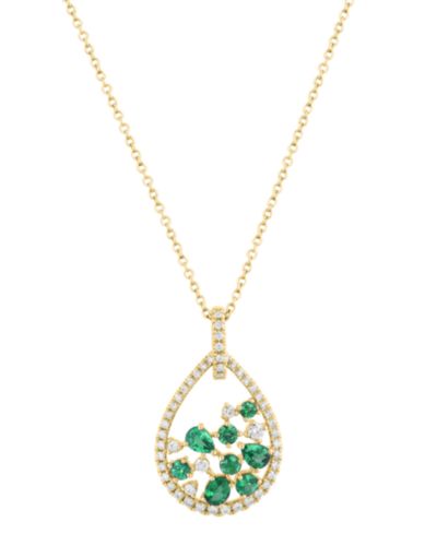 EFFY Collection Emerald (3/4 ct. t.w.) and Diamond (1/2 ct. t.w.) Pendant Necklace in 14k Yellow Gold