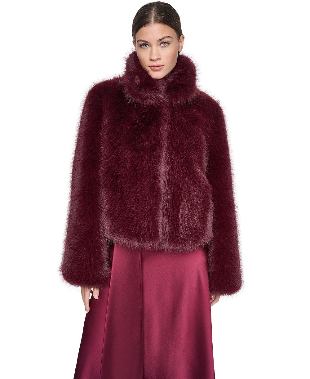 Halston Women's Short Notch Collar Faux Fur Coat