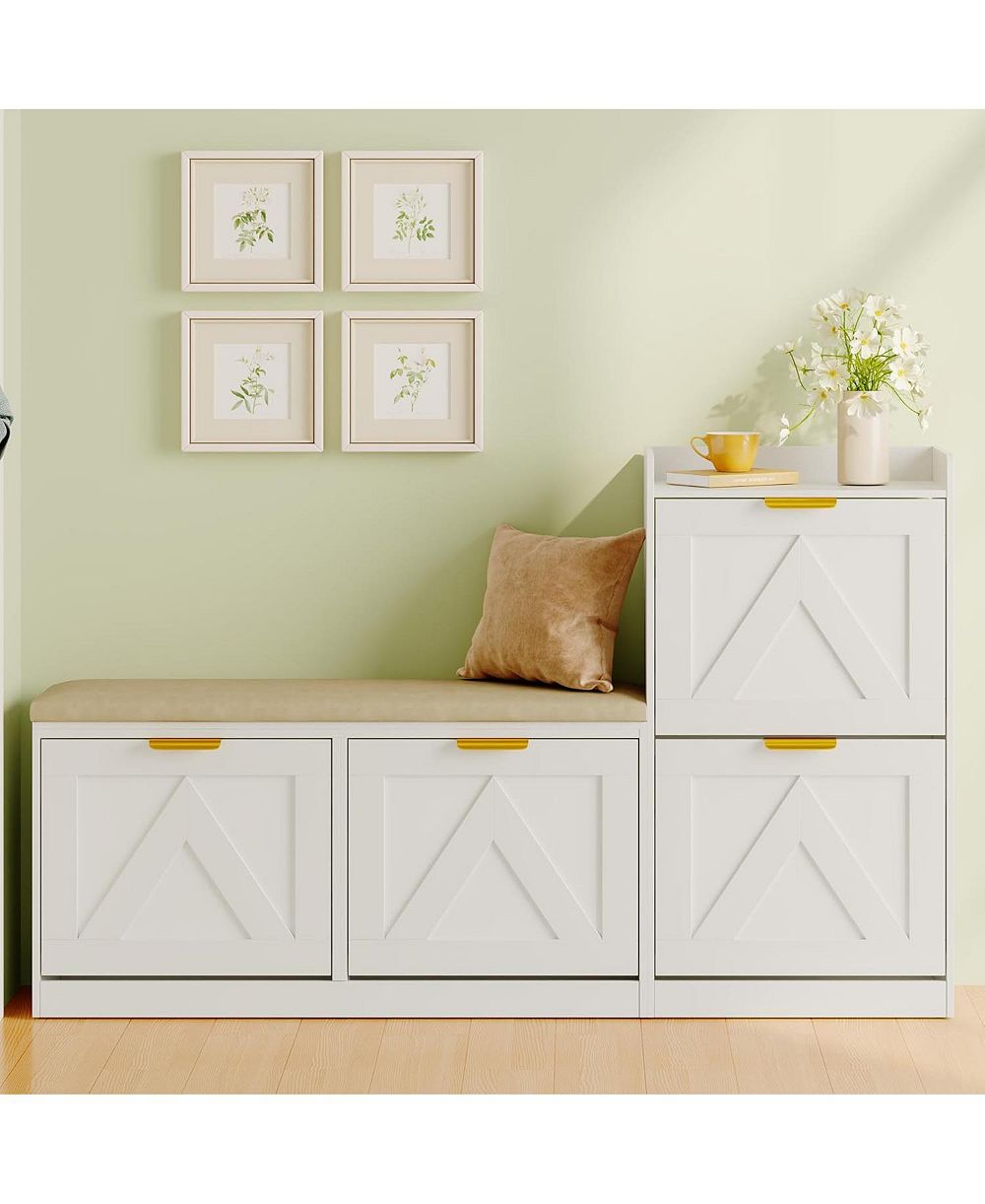 gaomon Деревянный шкаф для обутки Farmhouse Freestanding Shoe Cabinet с мягким сиденьем и 4 выдвижными ящиками