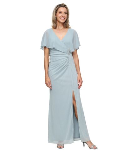 SL Fashions Women's V-Neck Mesh Ball Gown