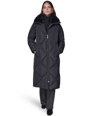 Donna Karan New York Women's Quilted Midi-Length Faux Fur-Trimmed Puffer Coat