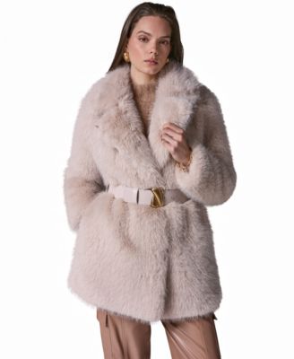 Donna Karan New York женское пальто из искусственного меха на поясе с воротником