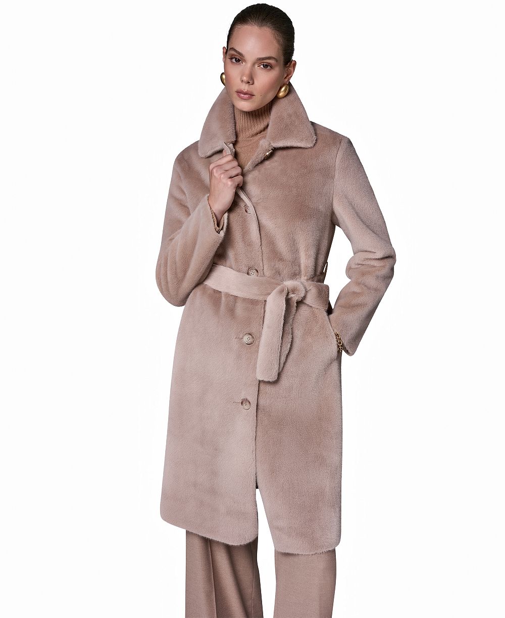 Donna Karan New York женское длинное пальто из искусственного меха на поясе