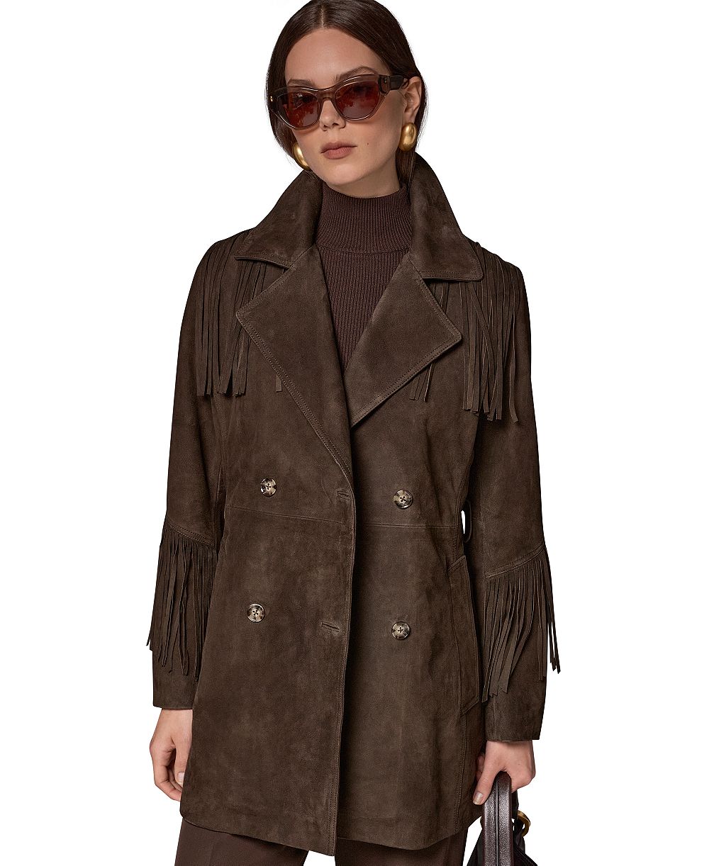 Donna Karan New York женское пальто-тренч с бахромой из замши