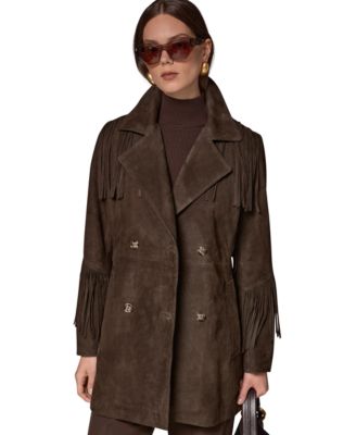 Donna Karan New York Women's Suede Trench with Fringe Coat