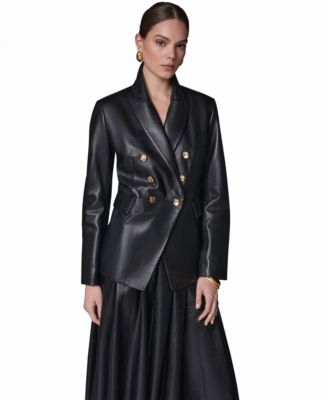 Donna Karan New York Women's Double-Breasted Leather Blazer, Created for Macy's
