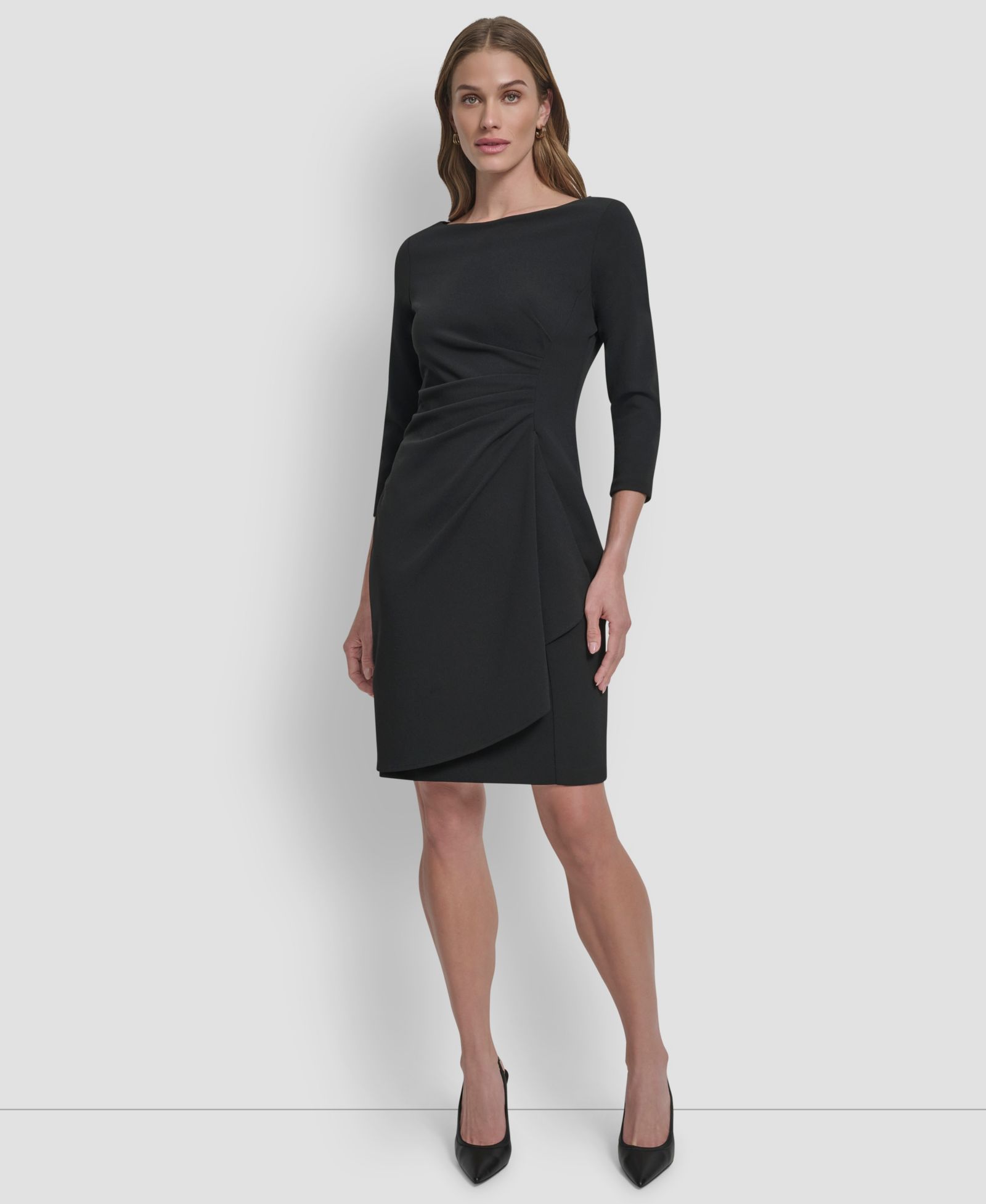DKNY Women's 3/4-Sleeve Ruched Short Dress