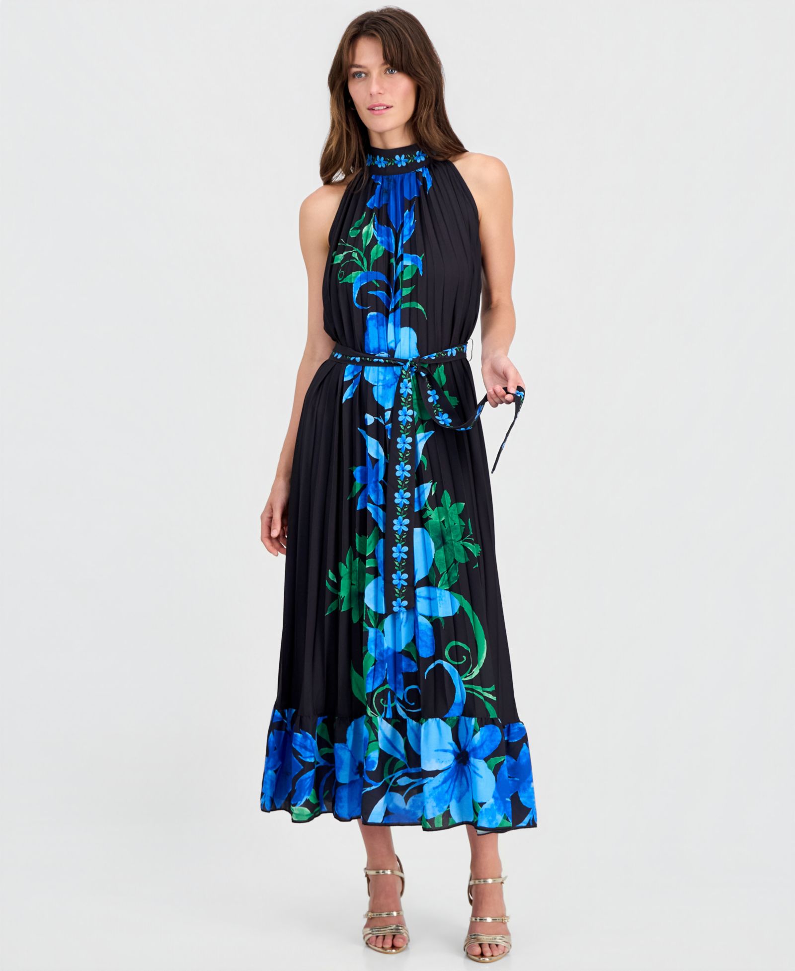Женское платье T Tahari Printed High-Neck Pleated Maxi