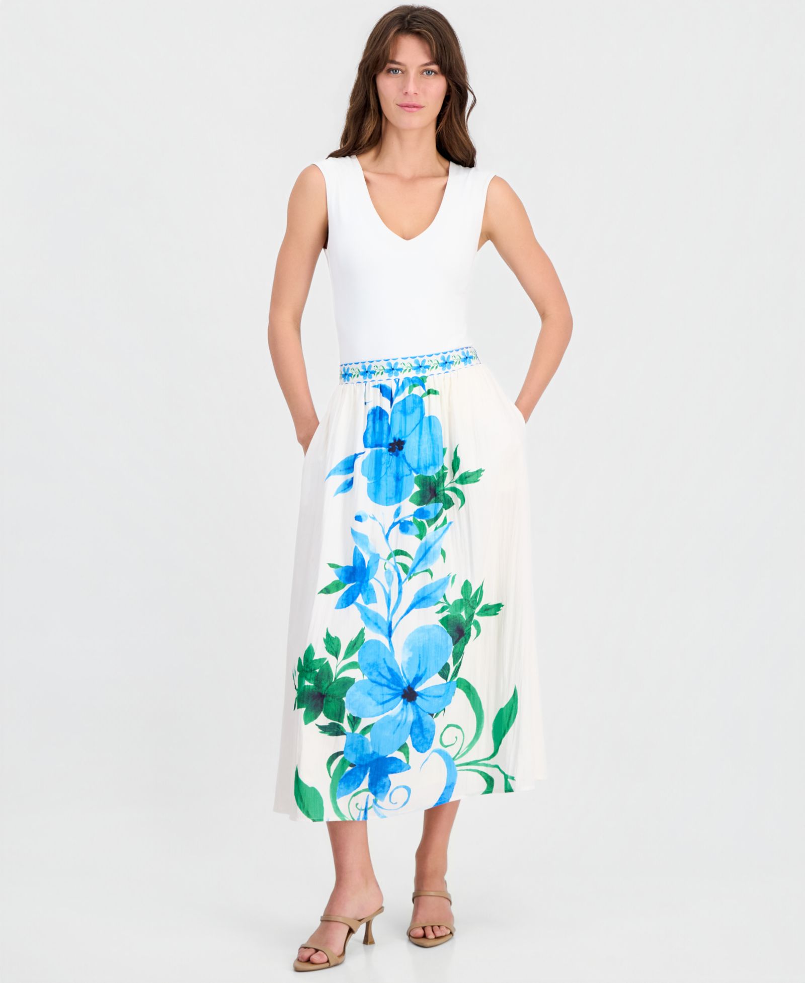 Женская T Tahari Placed-Floral Pull-On Midi Skirt