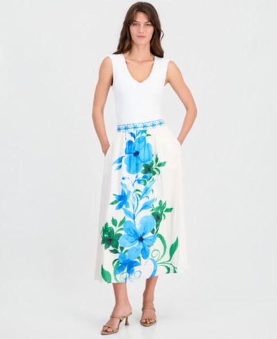 Женская T Tahari Placed-Floral Pull-On Midi Skirt