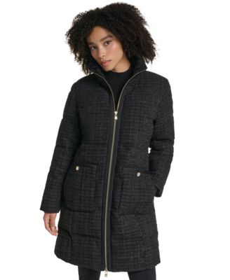 Женское твидовое укороченное пальто KARL LAGERFELD PARIS Sparkle Puffer Long Coat