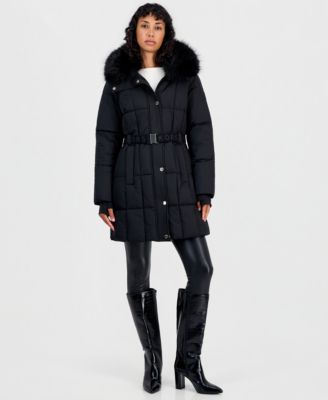 Женское пальто MICHAEL Michael Kors с капюшоном, стеганое, с отделкой из искусственного меха