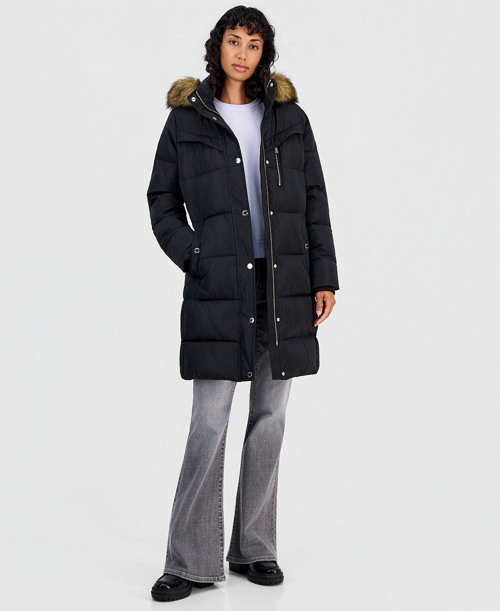 Michael Kors Women's Hooded Puffer Faux-Fur-Trim Coat, Created for Macy's