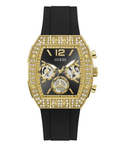 Мужские часы GUESS, золотистая нержавеющая сталь, черный силиконовый ремешок, многофункциональные, 41mm