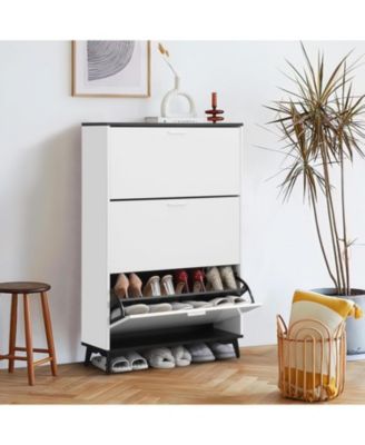 gaomon Narrow Rattan-Style Shoe Cabinet  Flip Drawers and Adjustable Shelf