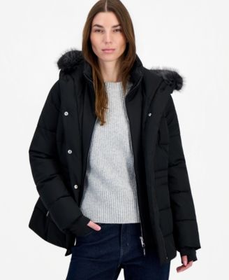 Calvin Klein Женское пальто-пуховик с капюшоном из искусственного меха