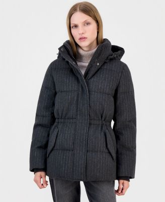 Calvin Klein женское стеганое пальто-пуховик с капюшоном в полоску