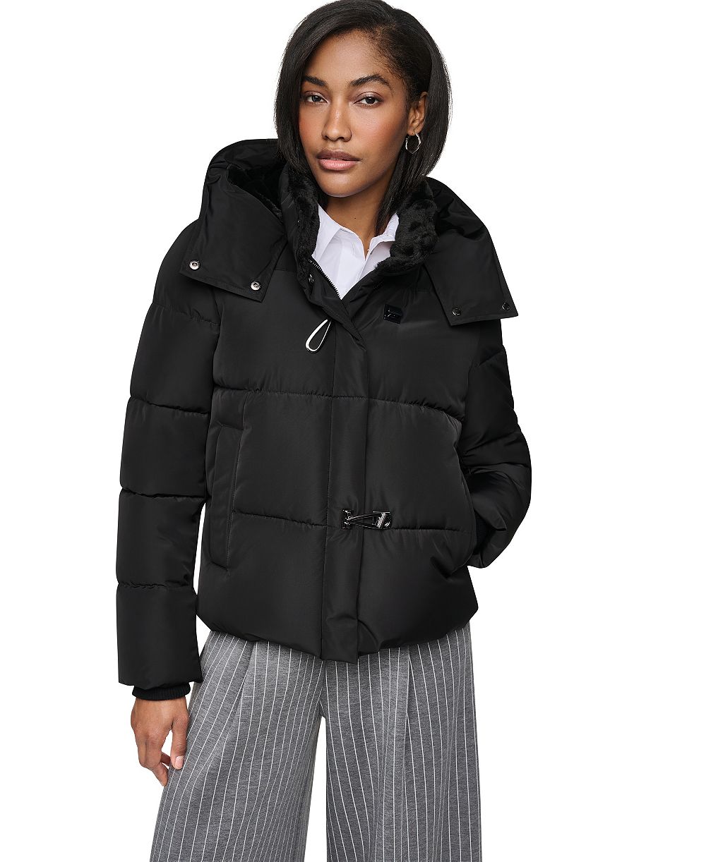 DKNY Women's Short Toggle Stand Collar Puffer Coat