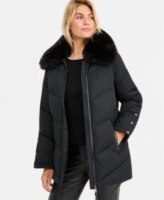 DKNY Women's Faux-Fur-Collar Puffer Coat