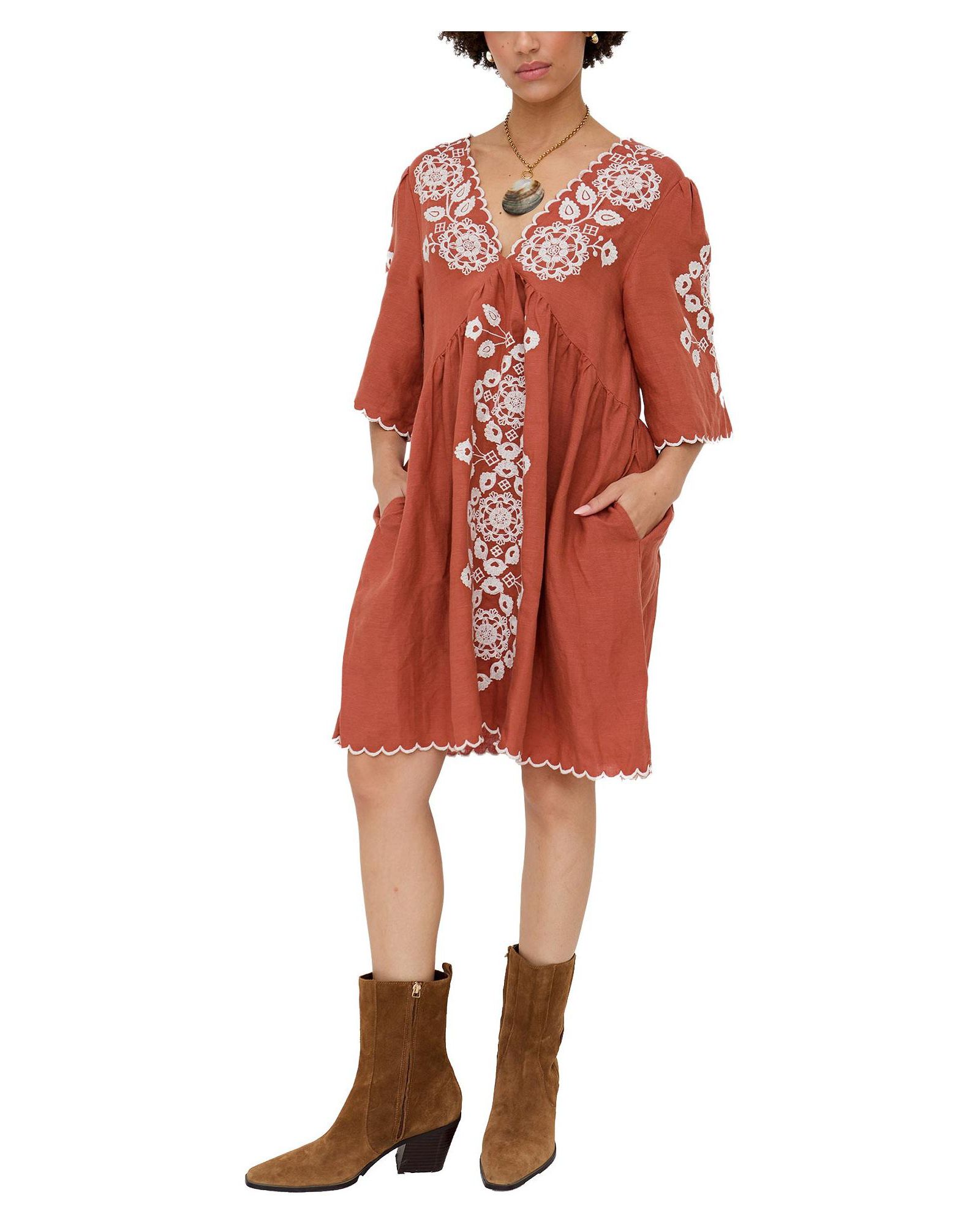 Raffya Women's Arabella V- Neck Embroidered Mini Dress