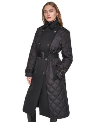 DKNY Women's Belted Quilted Trench Coat