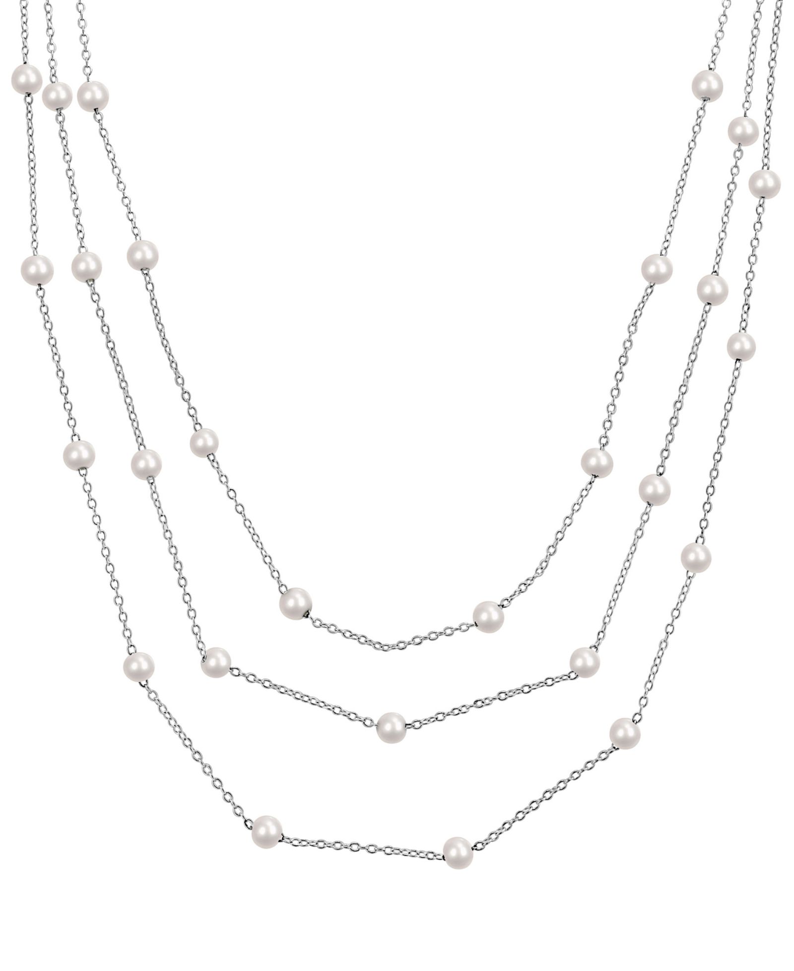Ожерелье Macy's Cultured Freshwater Pearl Layered в Sterling Silver