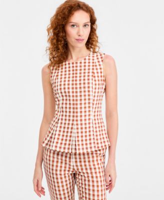 Женский топ Tahari ASL Gingham без рукавов с эффектом пеплум