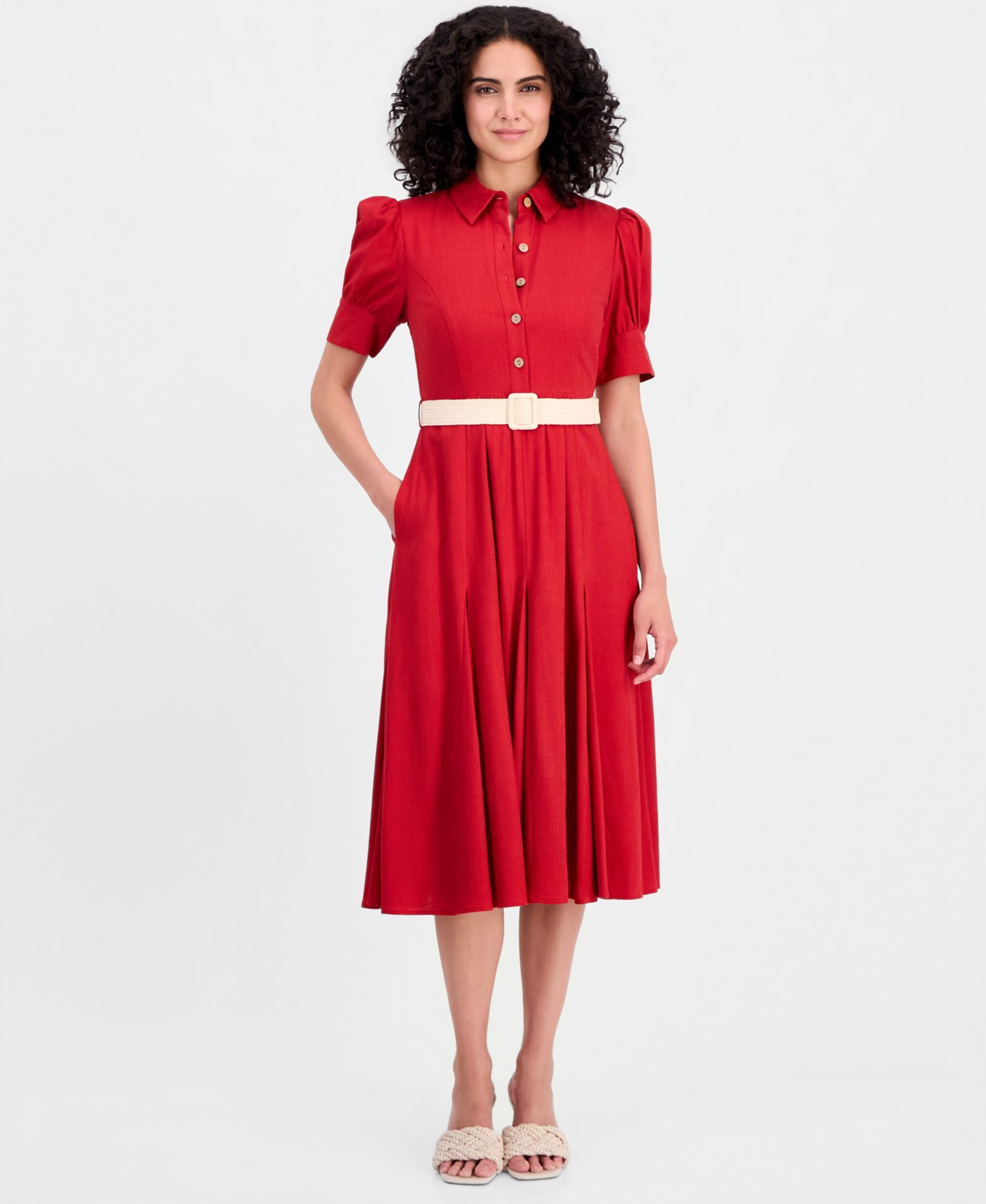 Платье Tahari ASL Women's Short-Sleeve Belted Linen Blend