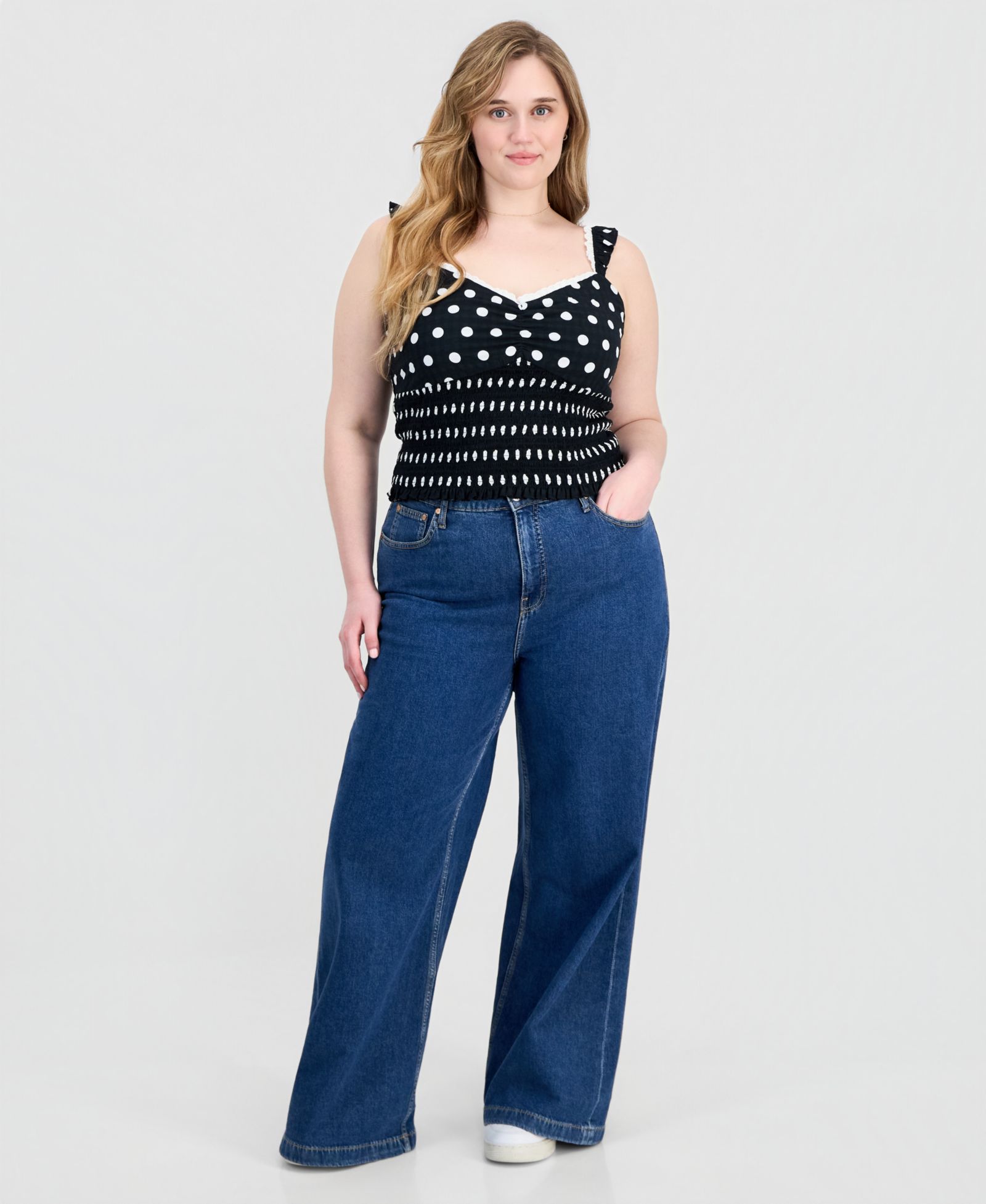 FULL CIRCLE TRENDS Trendy Plus Size Printed Smocked Sleeveless Top