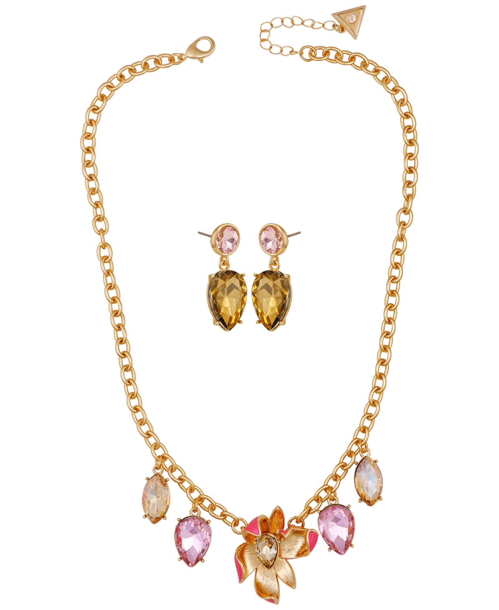 GUESS 2-Pc. Gold-Tone Crystal Stone Accent Necklace and Earrings Set