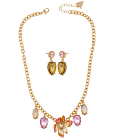 Набор колье и серег GUESS Gold-Tone Crystal Stone Accent
