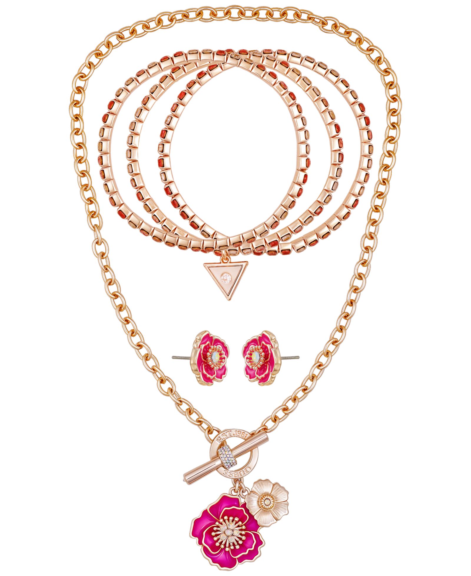 Набор украшений GUESS 3-Pc. Rose Gold-Tone Necklace Bracelet and Stud Earrings