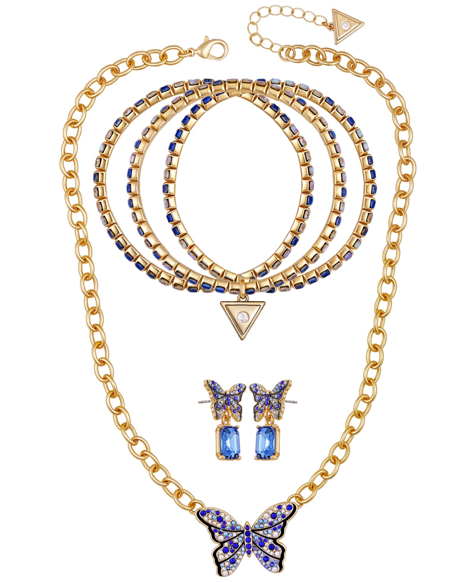 Набор украшений GUESS: золотистое ожерелье, браслет и серьги-гвоздики
