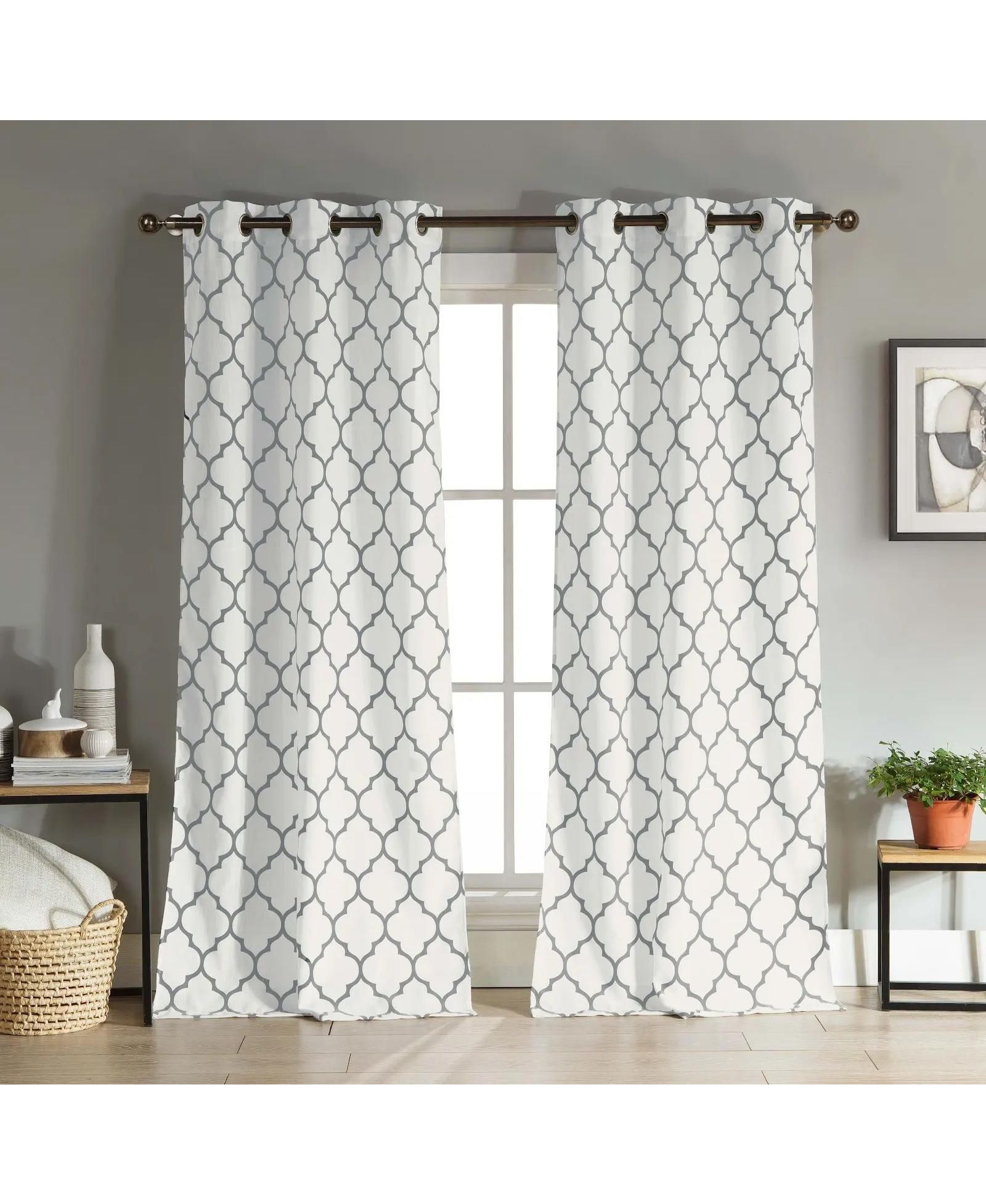 Kate Aurora Extra Long Fallon 2 Piece Sheer Lattice Design Grommet Top Window Curtain Panels - 112 in. Long