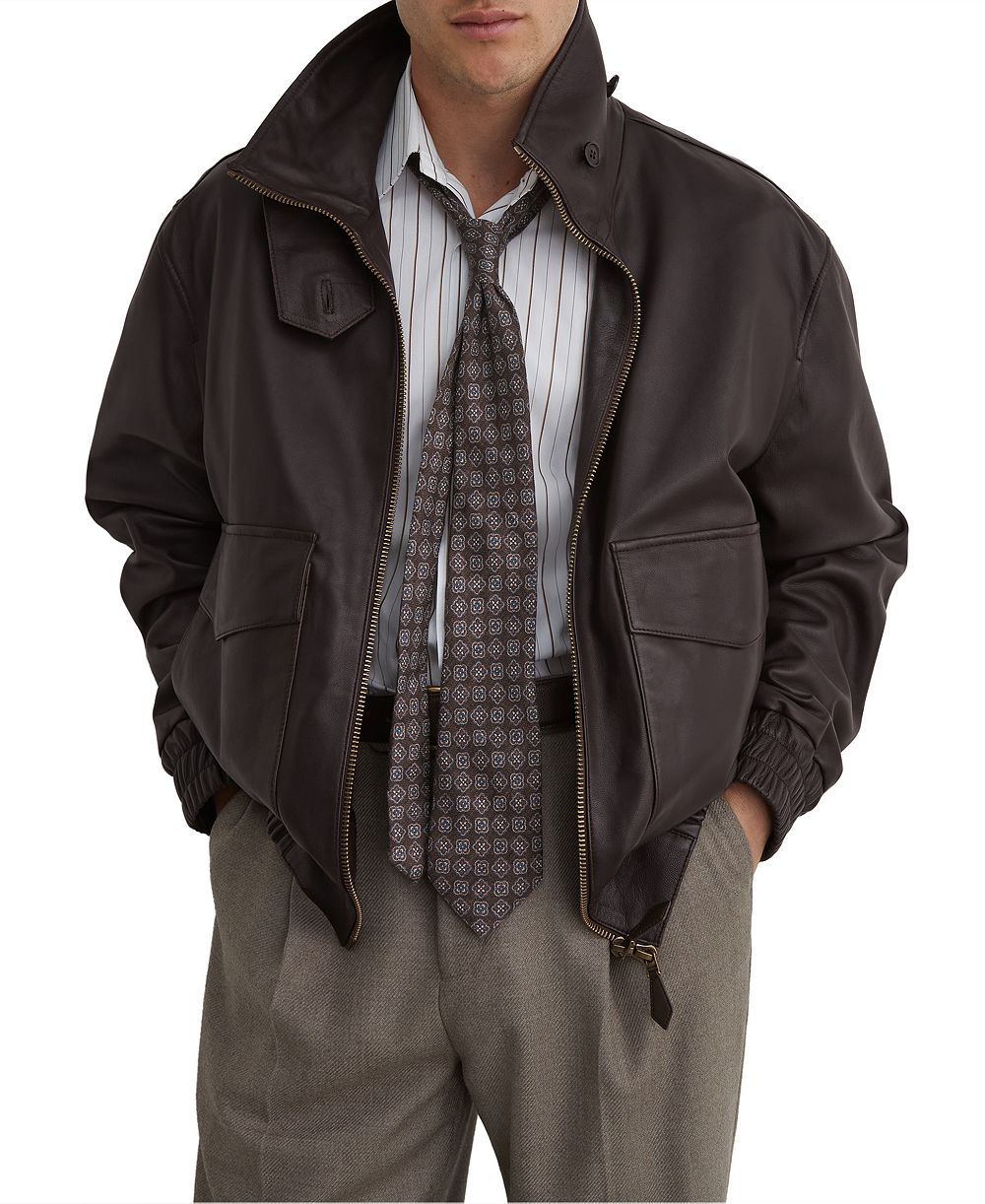 REISS Men's Trinity Leather Oversized Funnel-Neck Jacket