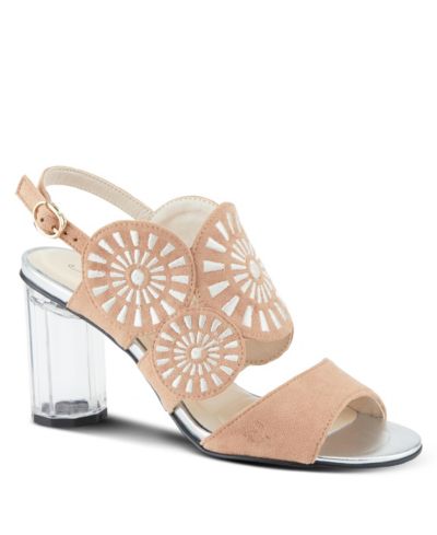 Azura Women's Embroidery Pumps & Heels - Geometric Design, Adjustable Ankle Strap, Transparent Cylindrical Heel