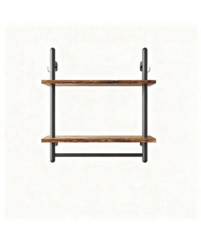 Yigii 24" Floating Wall Shelves 2 Tier Industrial Coffee Bar With 8 Hooks Towel Bar
