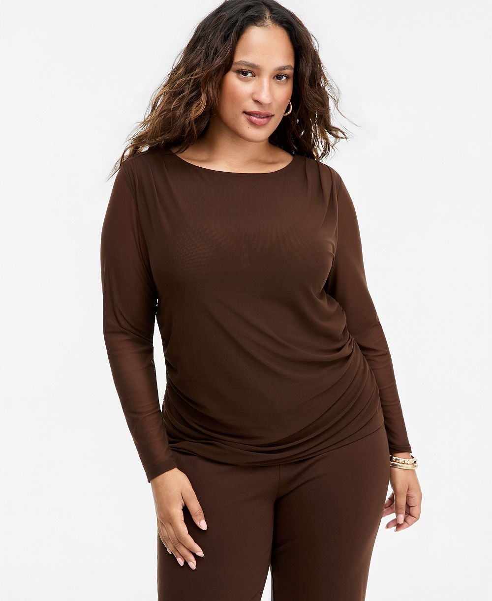 I.N.C. International Concepts Plus Size топ с длинным рукавом из прозрачной сетки с драпировкой