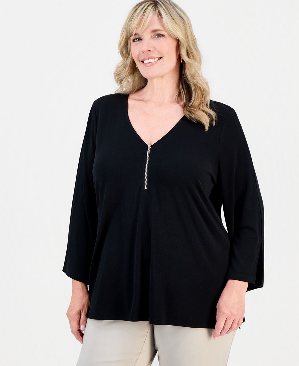Женский топ Plus Size JM Collection Bell-Sleeve Zip-Neck