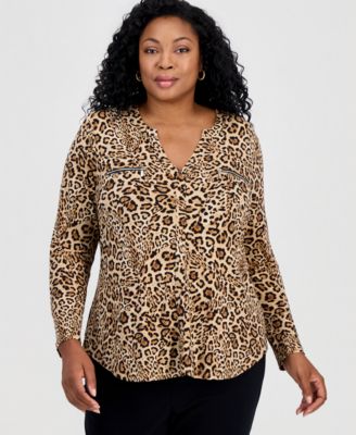 Женский топ JM Collection Plus Size с V-образным вырезом и карманом на молнии