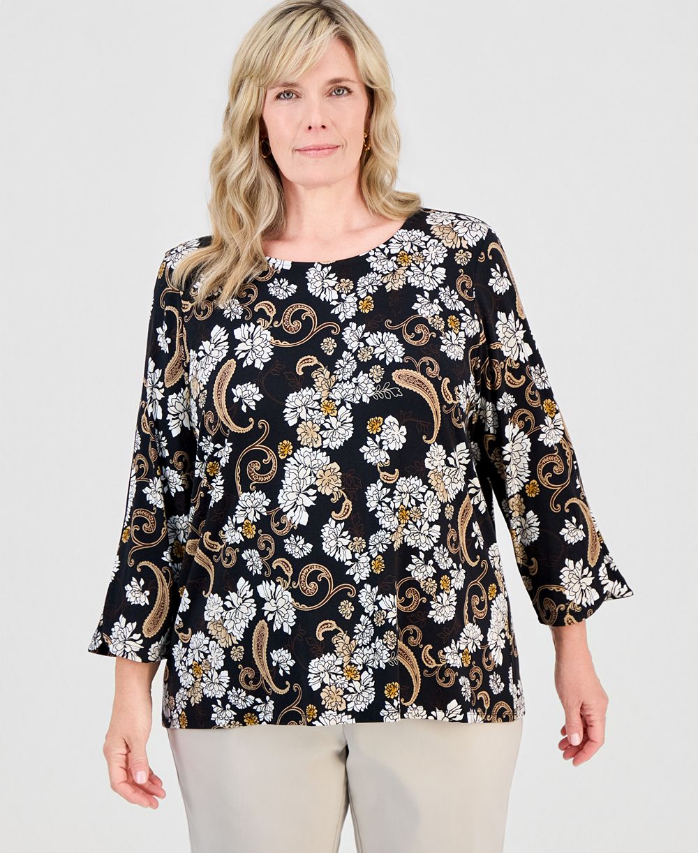 JM Collection Plus Size топ с вырезом лодочкой и рукавом 3/4