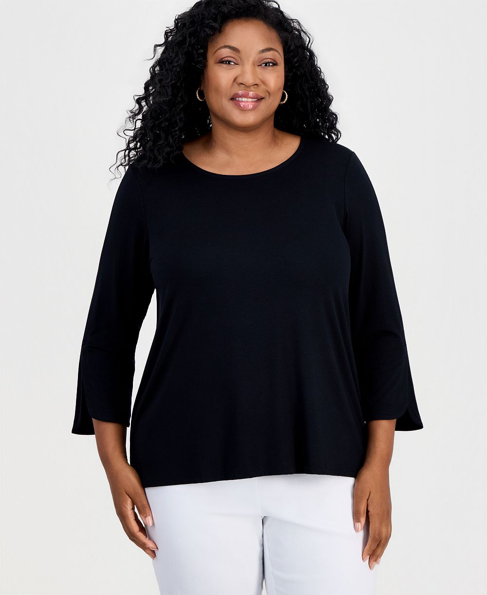 JM Collection топ Plus Size с вырезом и рукавами 3/4