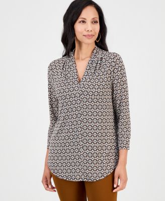 JM Collection Women's Printed 3/4 Sleeve V-Neck Knit Top, Macy's Exclusive